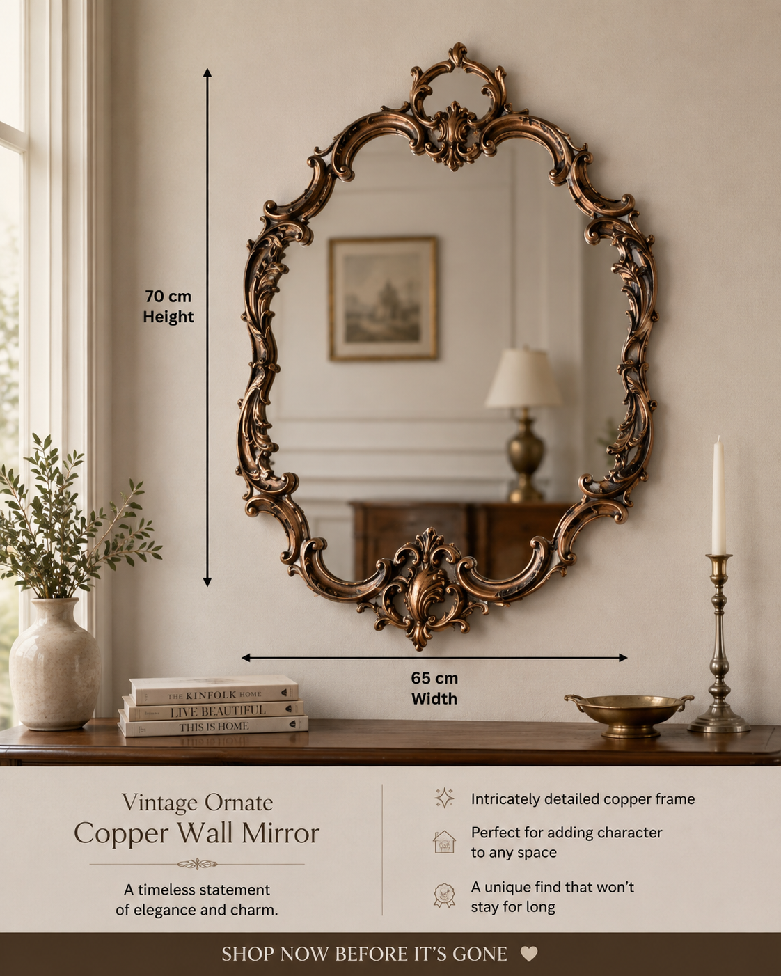 Vintage Ornate Copper Wall Mirror