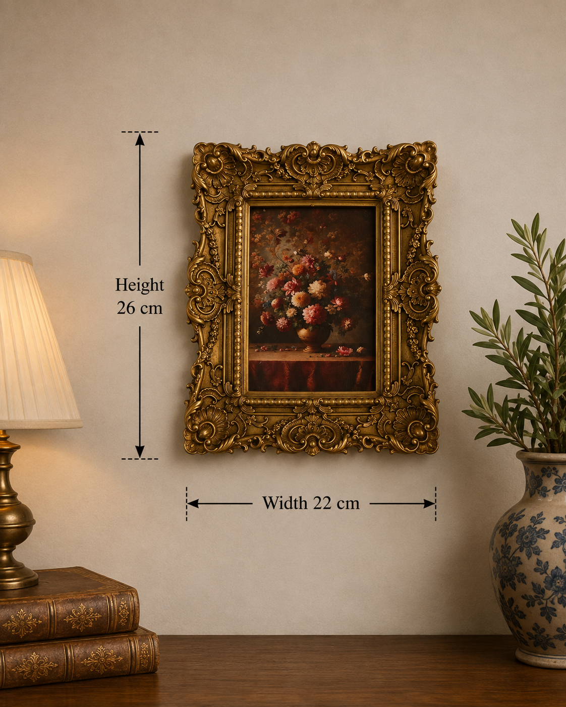 Vintage Floral Wall Art in Ornate Gold Resin Frame