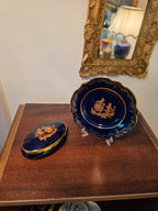 Vintage Cobalt Blue & Gold Porcelain Set – Romantic Cameo Design
