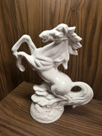 Vintage White Porcelain Rearing Horse Statue – Dynamic Mid-Century Stallion Figurine