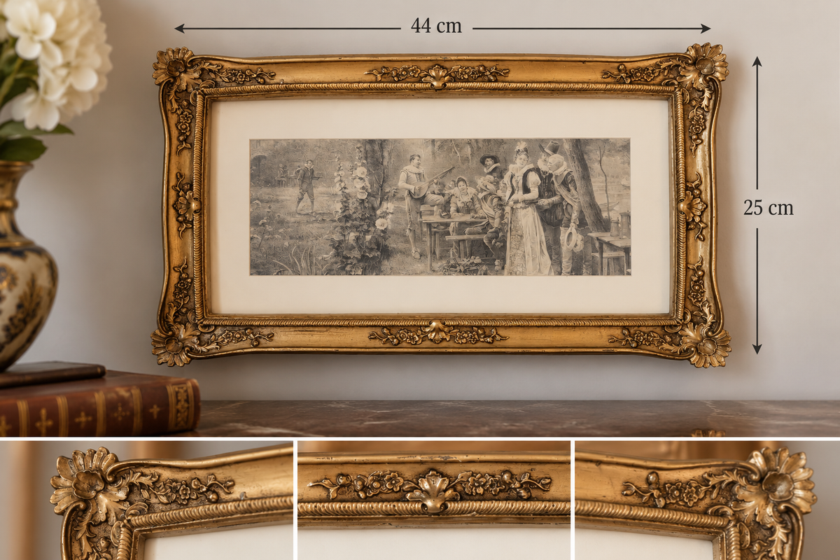 Vintage-Style Ornate Gold Resin Frame with Victorian Scene