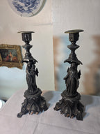 Antique French Gothic Angel Candlestick Pair