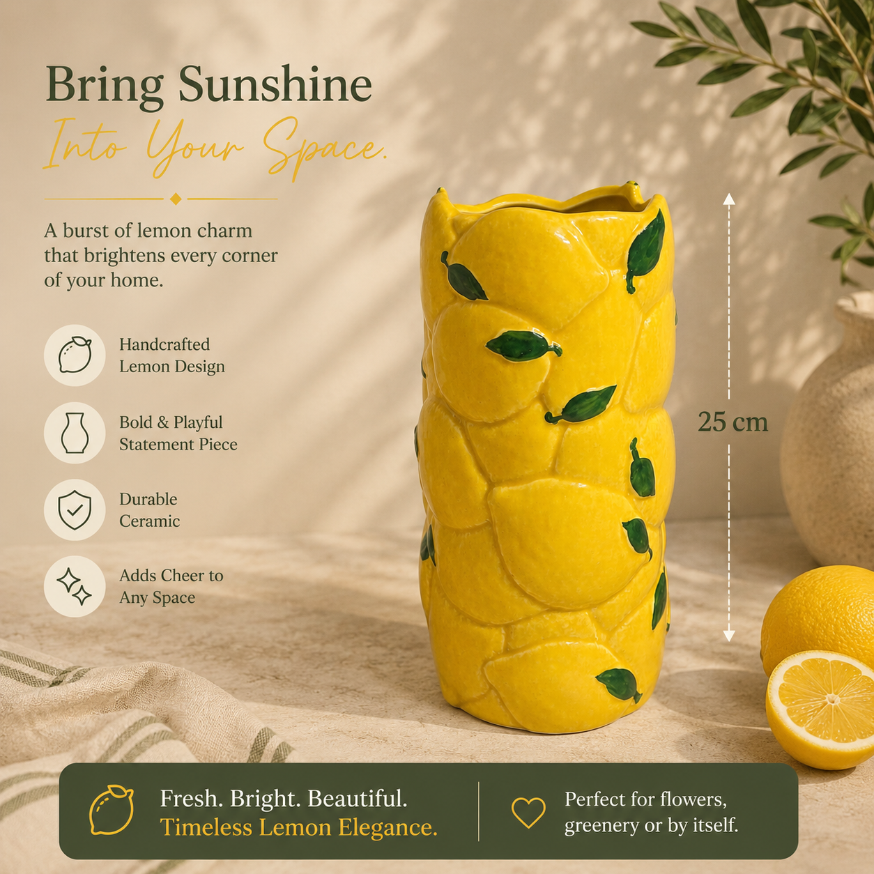 Lemon Grove Statement Ceramic Vase – 25 cm