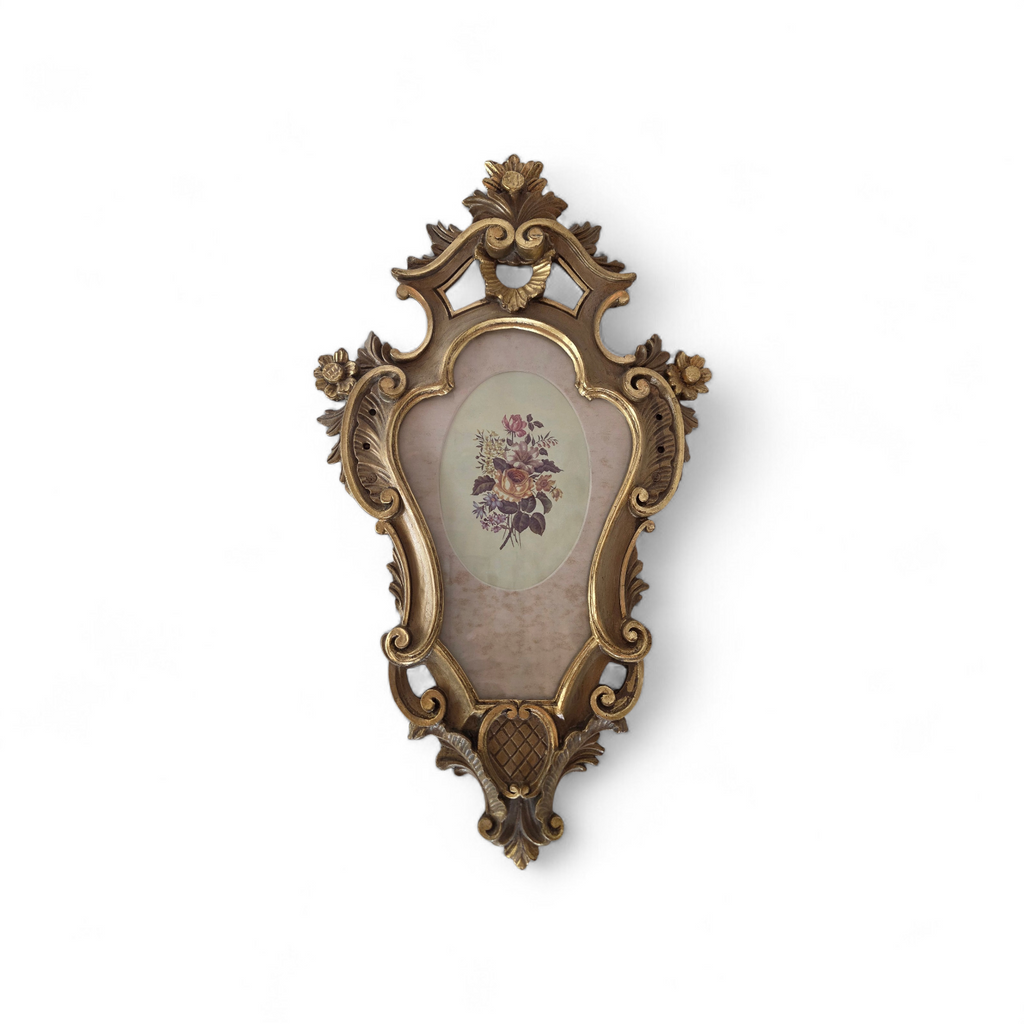 Ornate Gold-Framed Wall Plaque with Floral Center