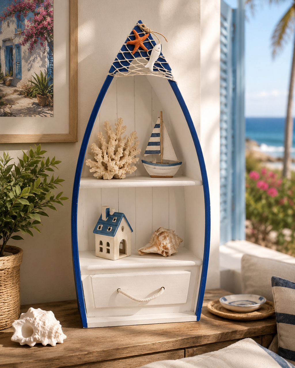 Boat-Shaped Coastal Display Shelf