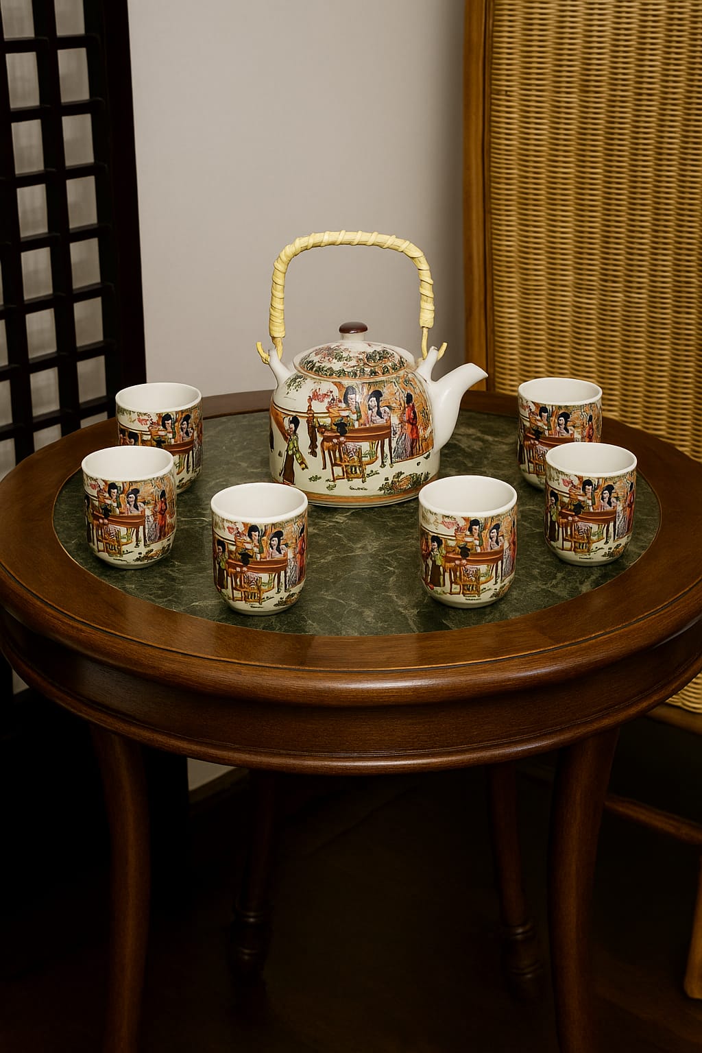 Traditional Japanese Style Tea
Set with Hand-Painted Scenes