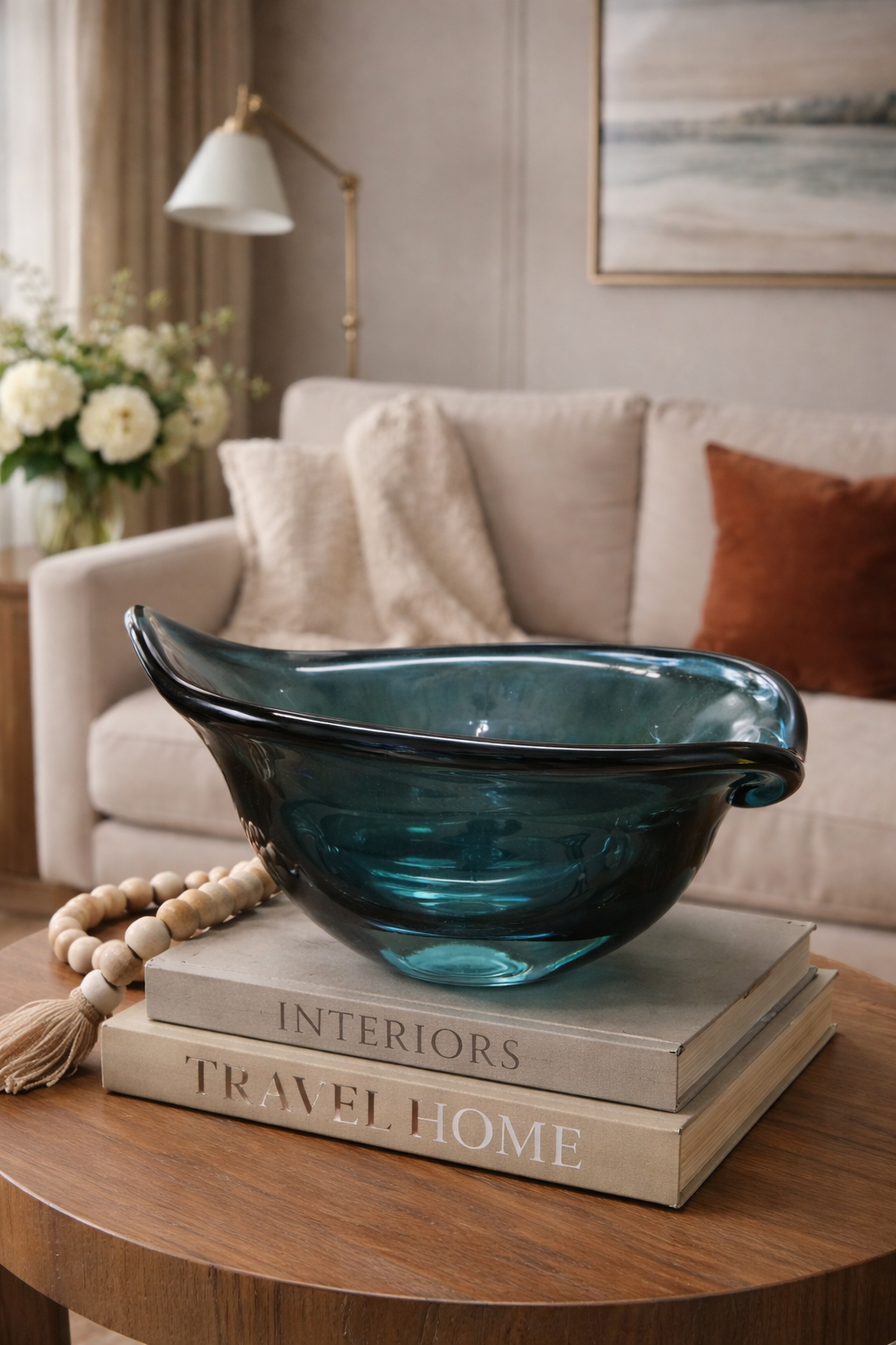Murano Teal Art Glass Blue Centerpiece Bowl