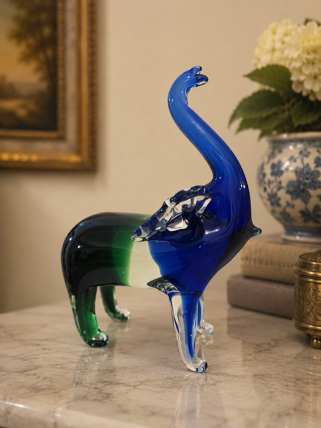 Murano Glass Elephant Figurine – Blue & Emerald