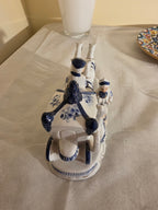 Vintage Blue and White Porcelain 4-Horse Drawn Carriage Figurine – Gilded Rococo Court Scene