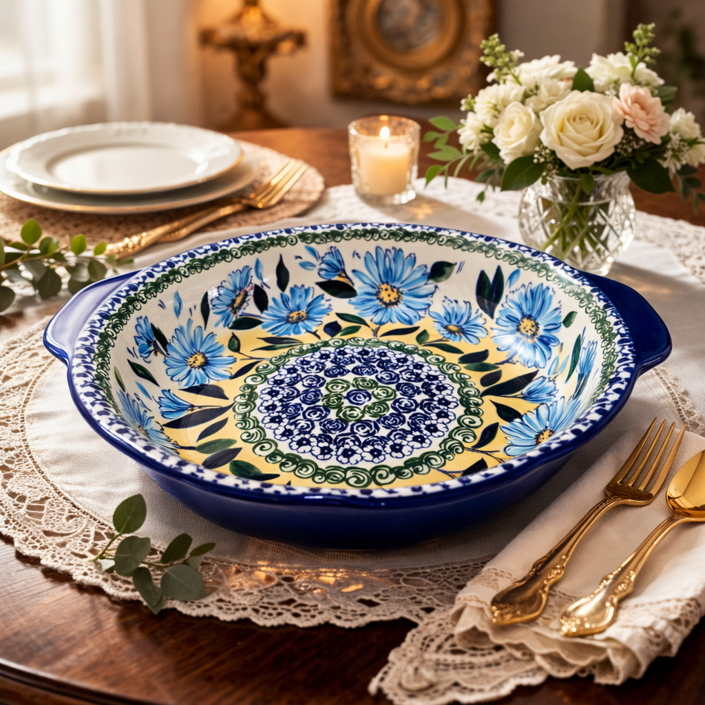 Blue Floral Bowl — Ceramic with Garden Motif