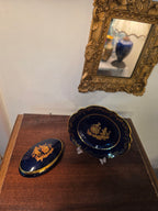 Vintage Cobalt Blue & Gold Porcelain Set – Romantic Cameo Design