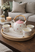 Pink Blossom Porcelain Tea Set with Bamboo Handle