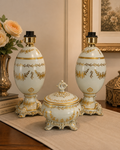 Bernadotte Limoges Style Porcelain Table Lamp Set with Bonbonnière