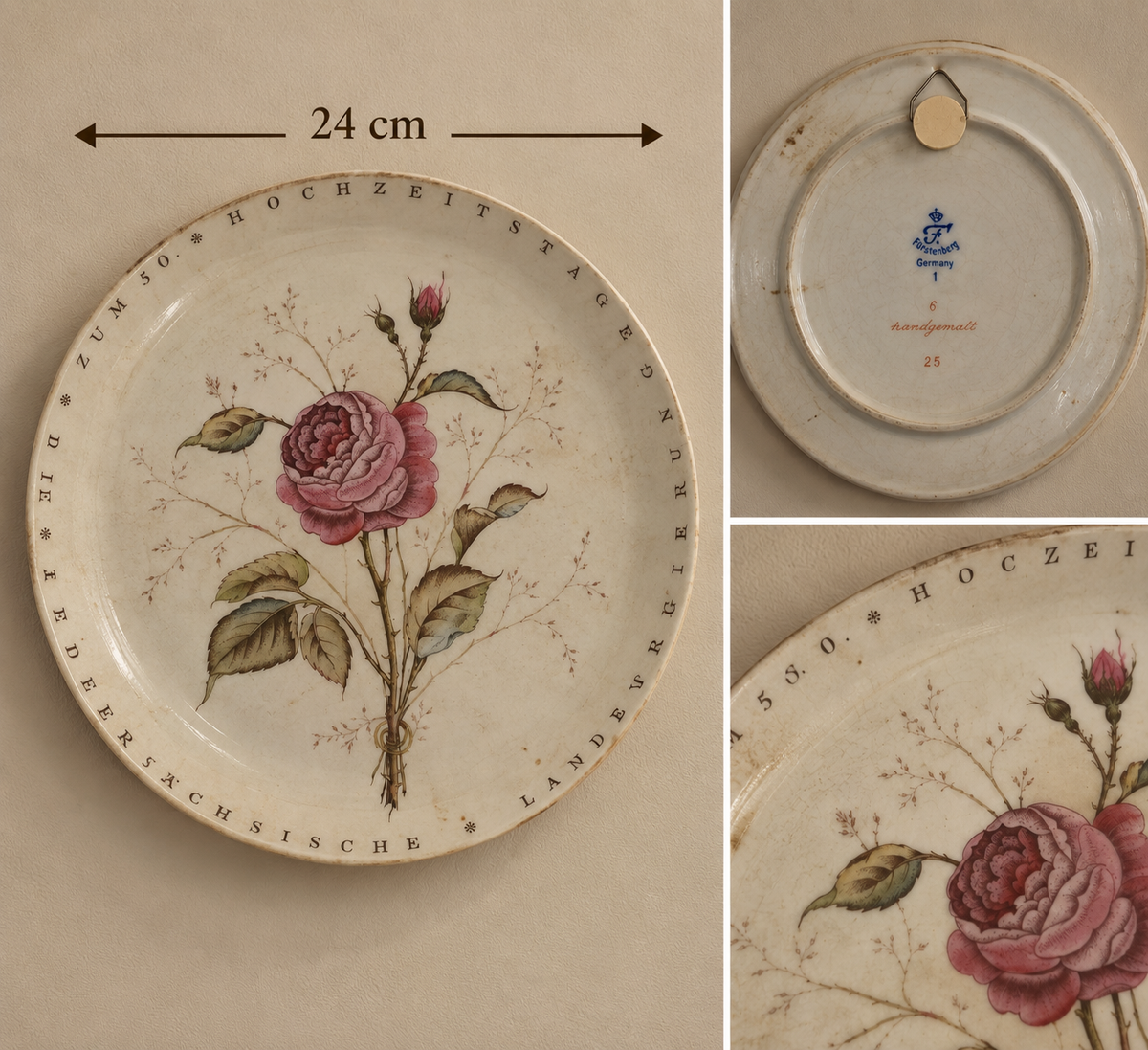 Vintage Fürstenberg Germany Floral Wall Plate – 24 cm