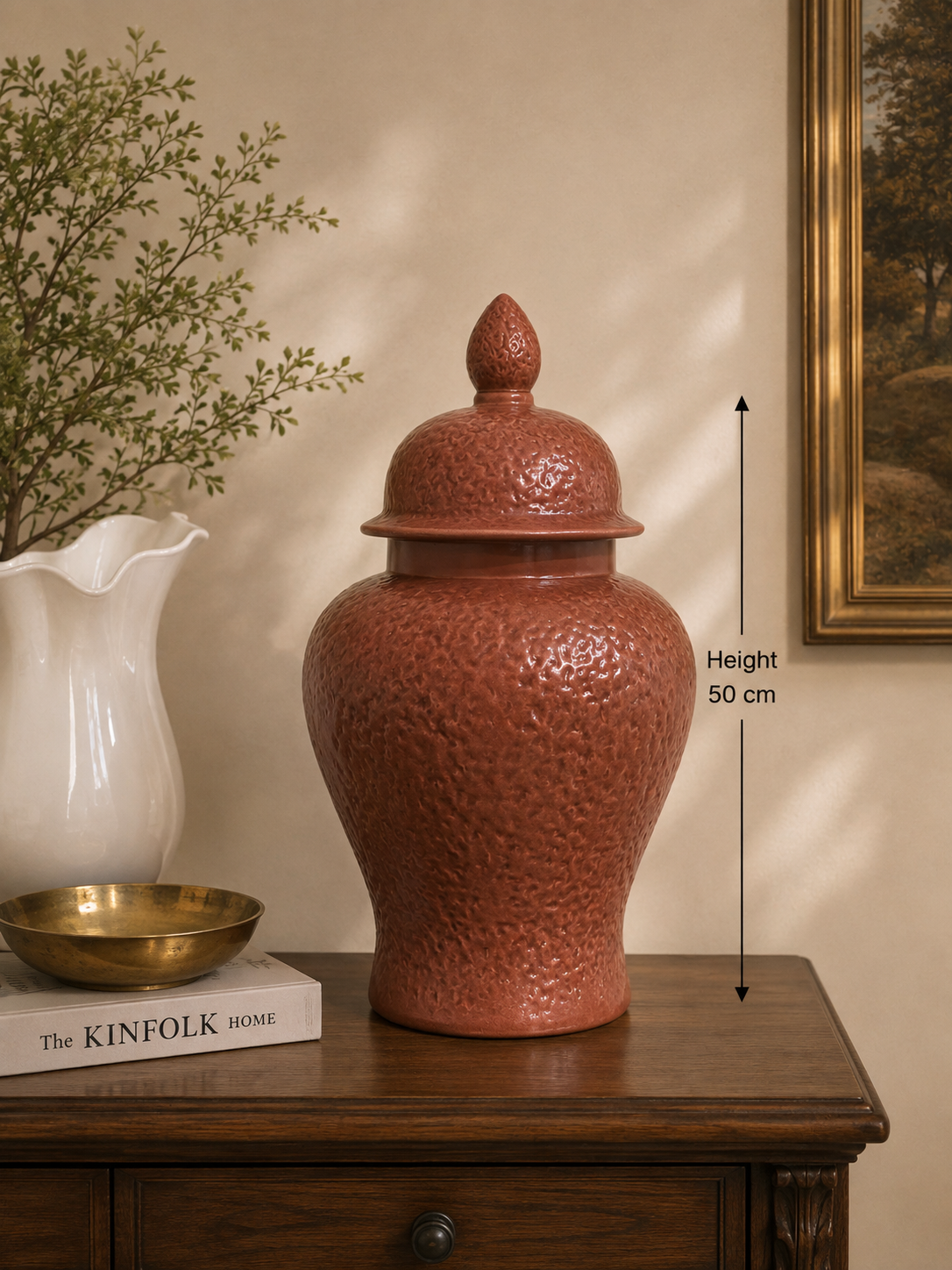 Terracotta Textured Ceramic Ginger Jar – 50 cm