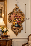 Vintage Floral Oil Painting in Ornate Carved Wooden Frame