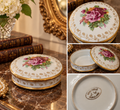 Vintage French Porcelain Dresser Box by J.W. - Large Pink Roses, Pristine Condition