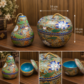 Vintage Chinese Cloisonné Apple & Pear Lidded Trinket Boxes (Set of 2)