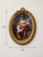 Romantic Garden Courtship Oval Wall Art in Ornate Gold Frame