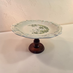 Vintage Floral Pedestal Serving Plate - Mint green