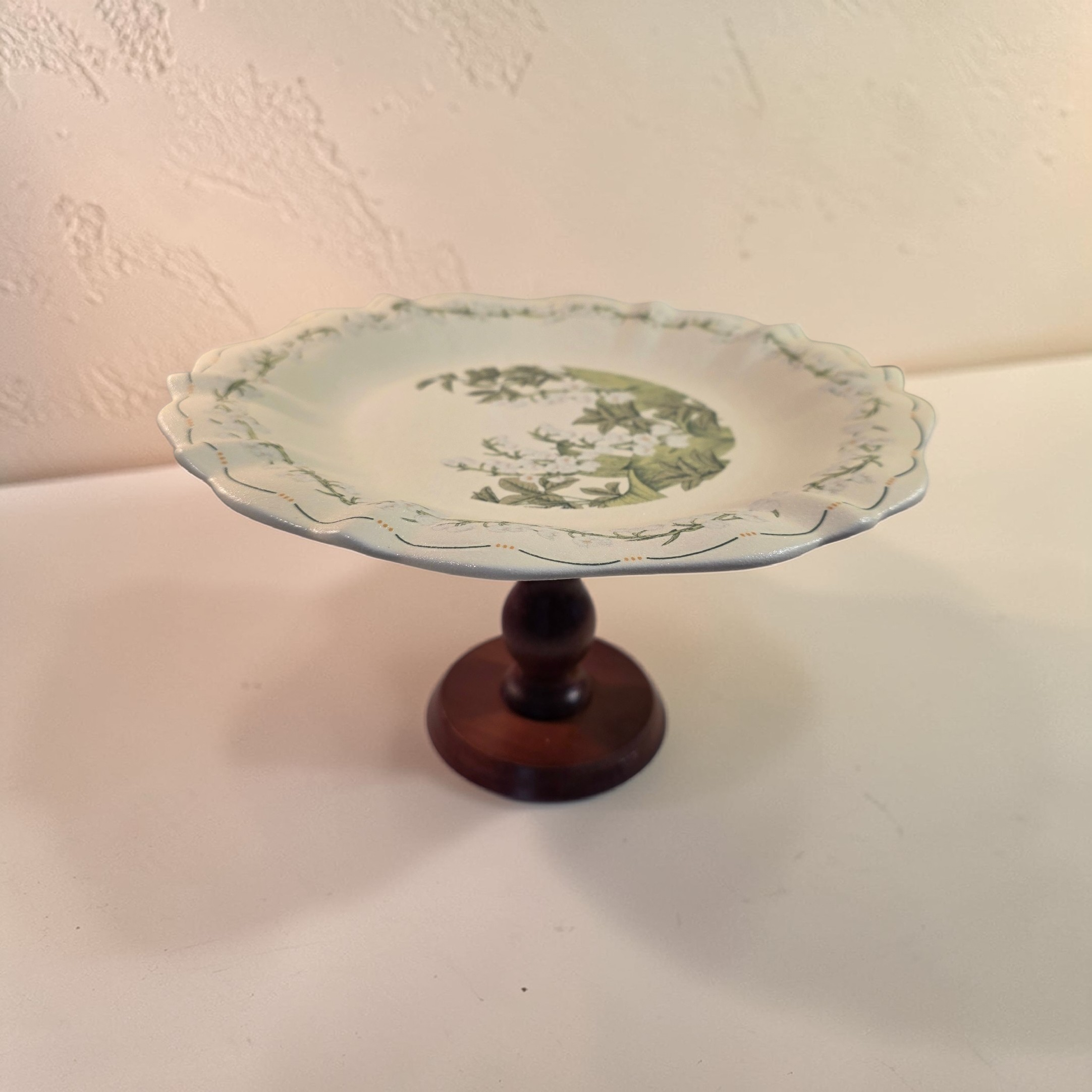 Vintage Floral Pedestal Serving Plate - Mint green