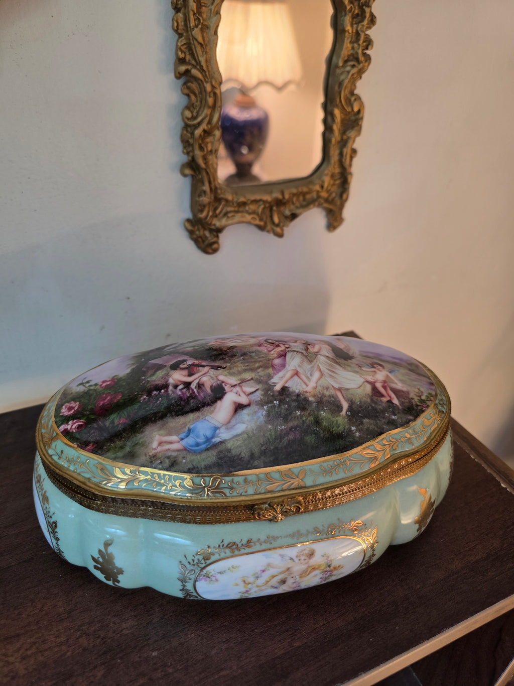 Limoges France Cherub Bonbonnière – 24K Gold Accents