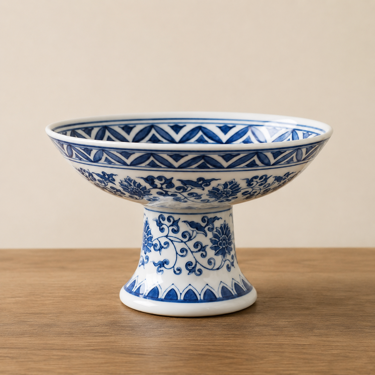 Bleu Blanc Pedestal Bowl