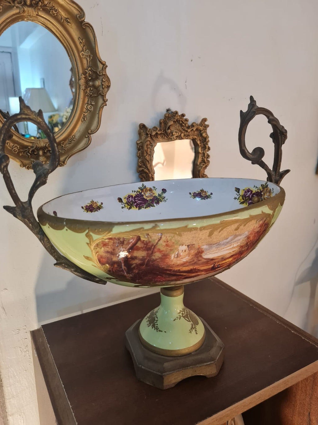Antique Sèvres Pedestal Centerpiece Bowl with Bronze Handles