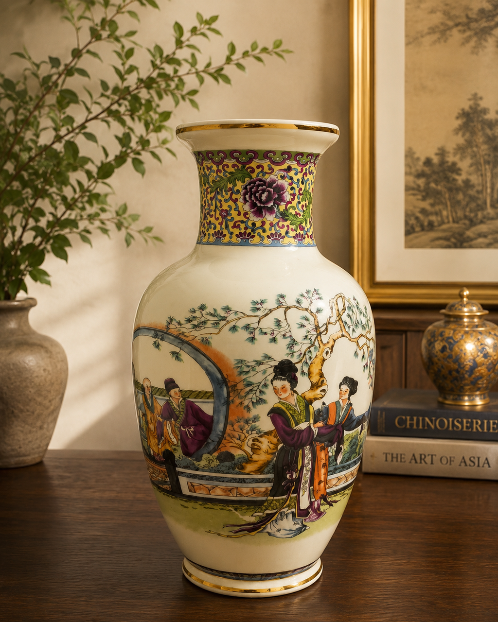 Vintage Japanese Chinoiserie Famille Rose Vase