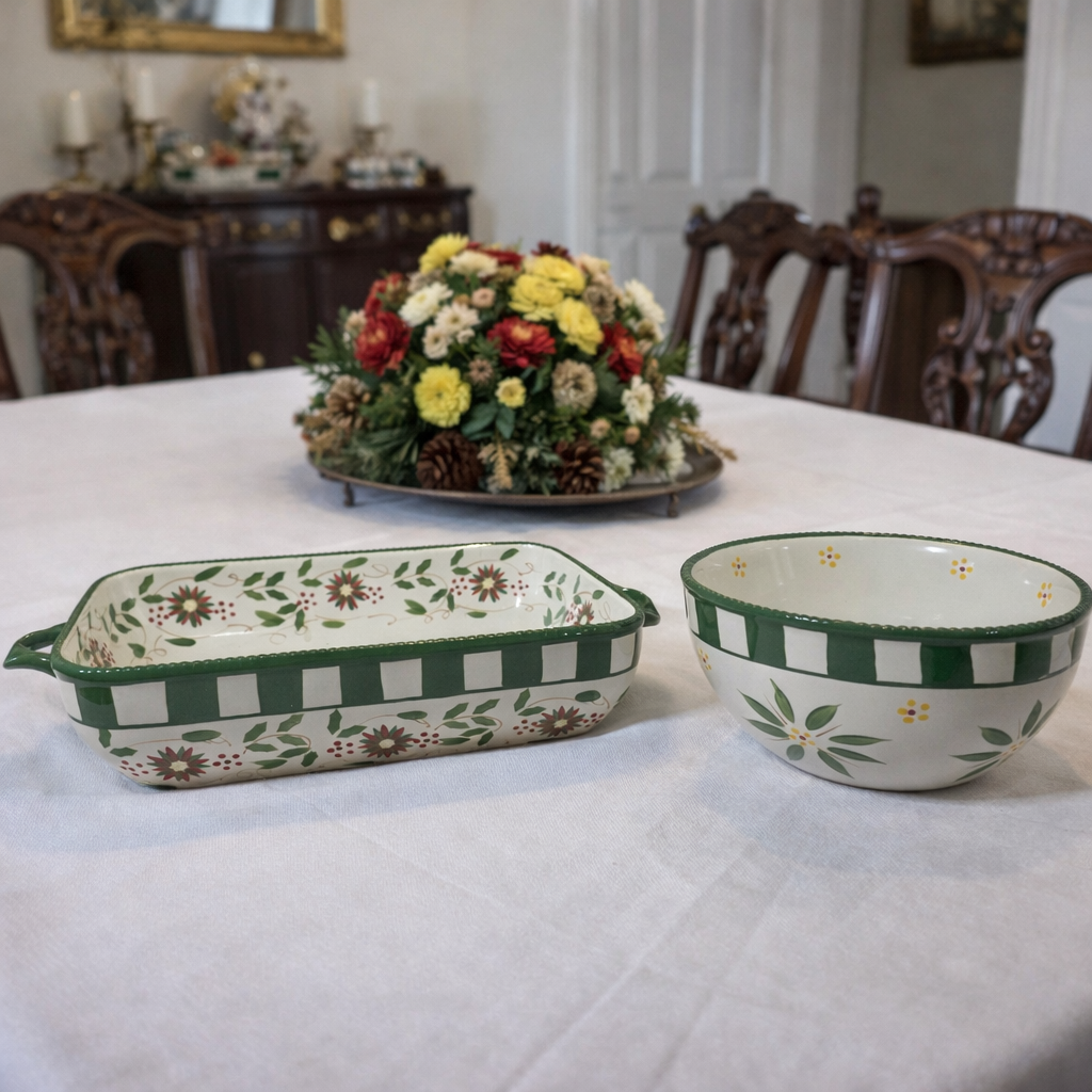 Green and white floral charm baking set