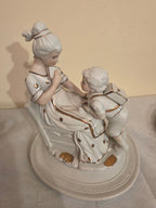 Neoclassical White & Gold Porcelain Mother & Child Statue, Boy with School Bag