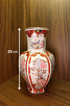 Hand-Painted Japanese Vase: Red-Gold Florals on Ceramic