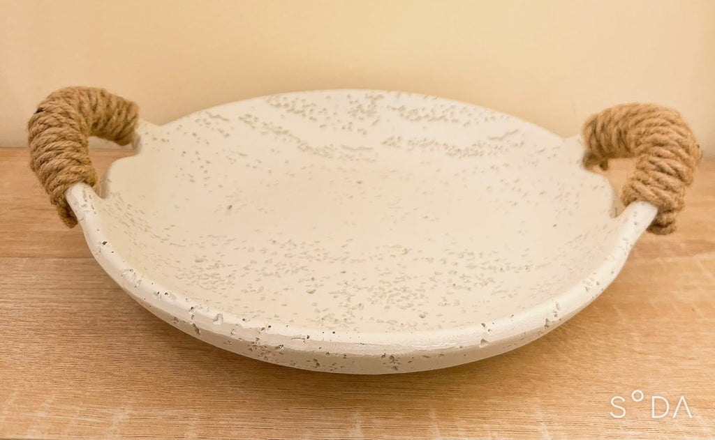🤍 Ivory Stone-Effect Rope Handle Bowl