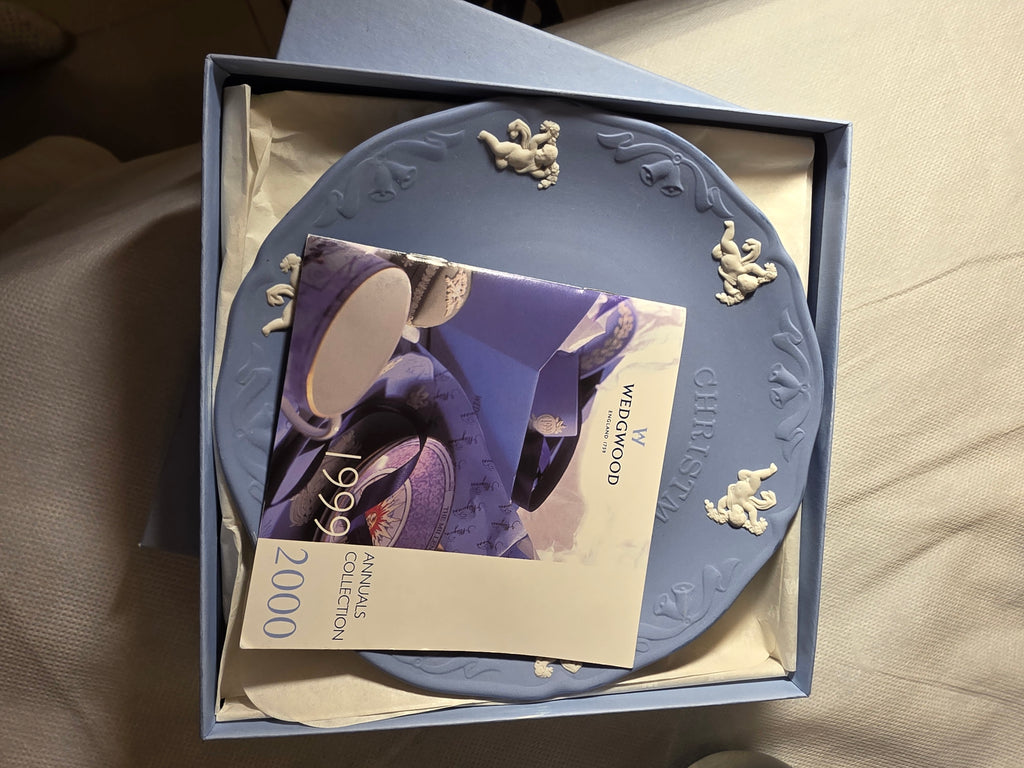 Vintage Wedgwood Pale Blue Jasperware 2000 Christmas Plate – "The Flight Into Egypt" Collector Plate