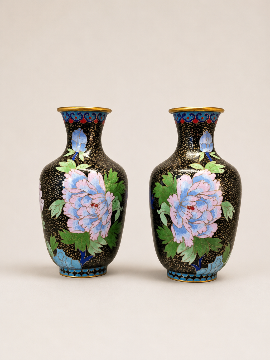Floral Cloisonné Vase Duo