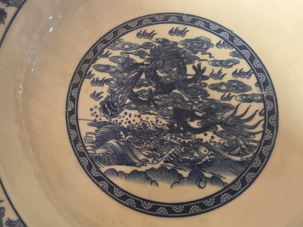Large Chinese Blue and White Porcelain Centerpiece Bowl with Handles – Imperial Dragon Design