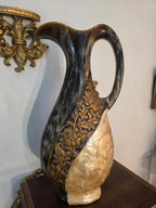 Decorative Sculptural Carafe – Textured Stone & Gold Elegance