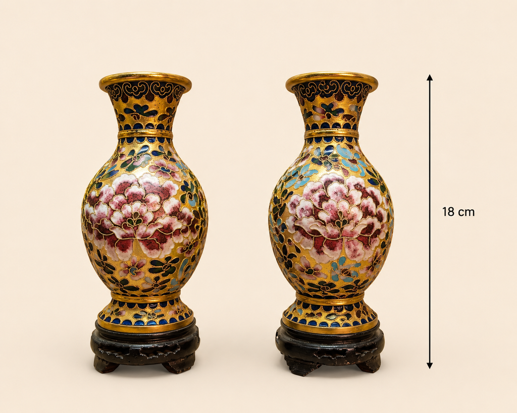 Twin Floral Cloisonné Vases