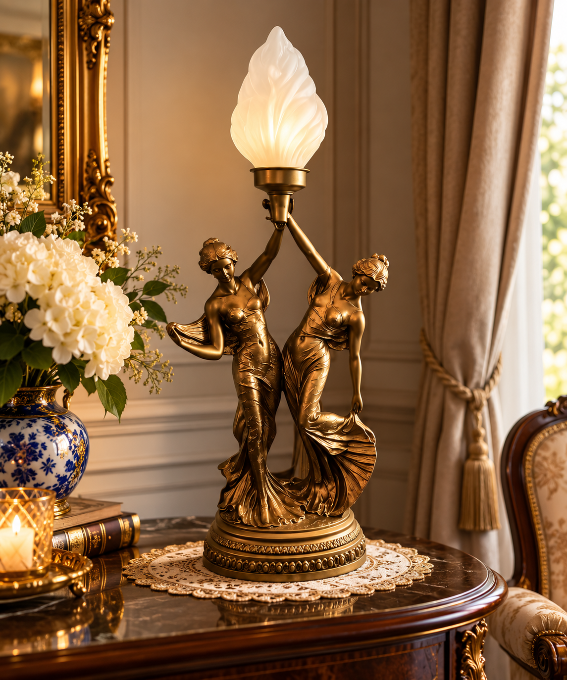 Art Nouveau Twin-Figure Table Lamp