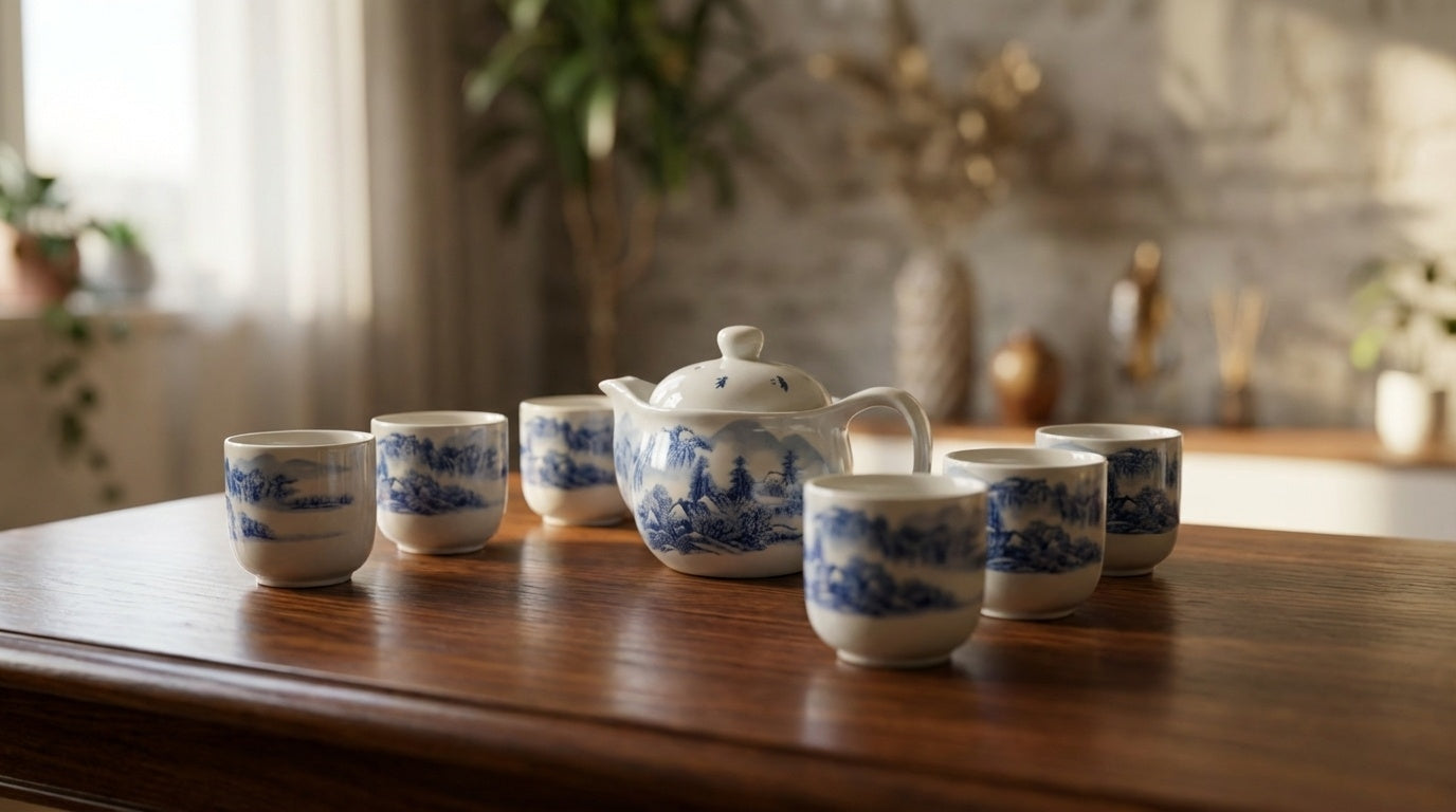Premium Chinese Porcelain Small Tea Set - Blue & White Collection