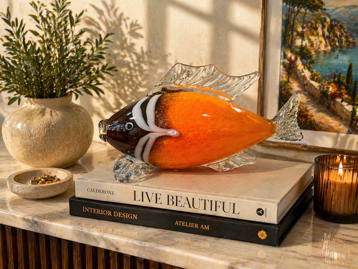 Murano Orange Art Glass Fish