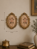Vintage Copper Floral Frames with Silk Prints – Set of 2