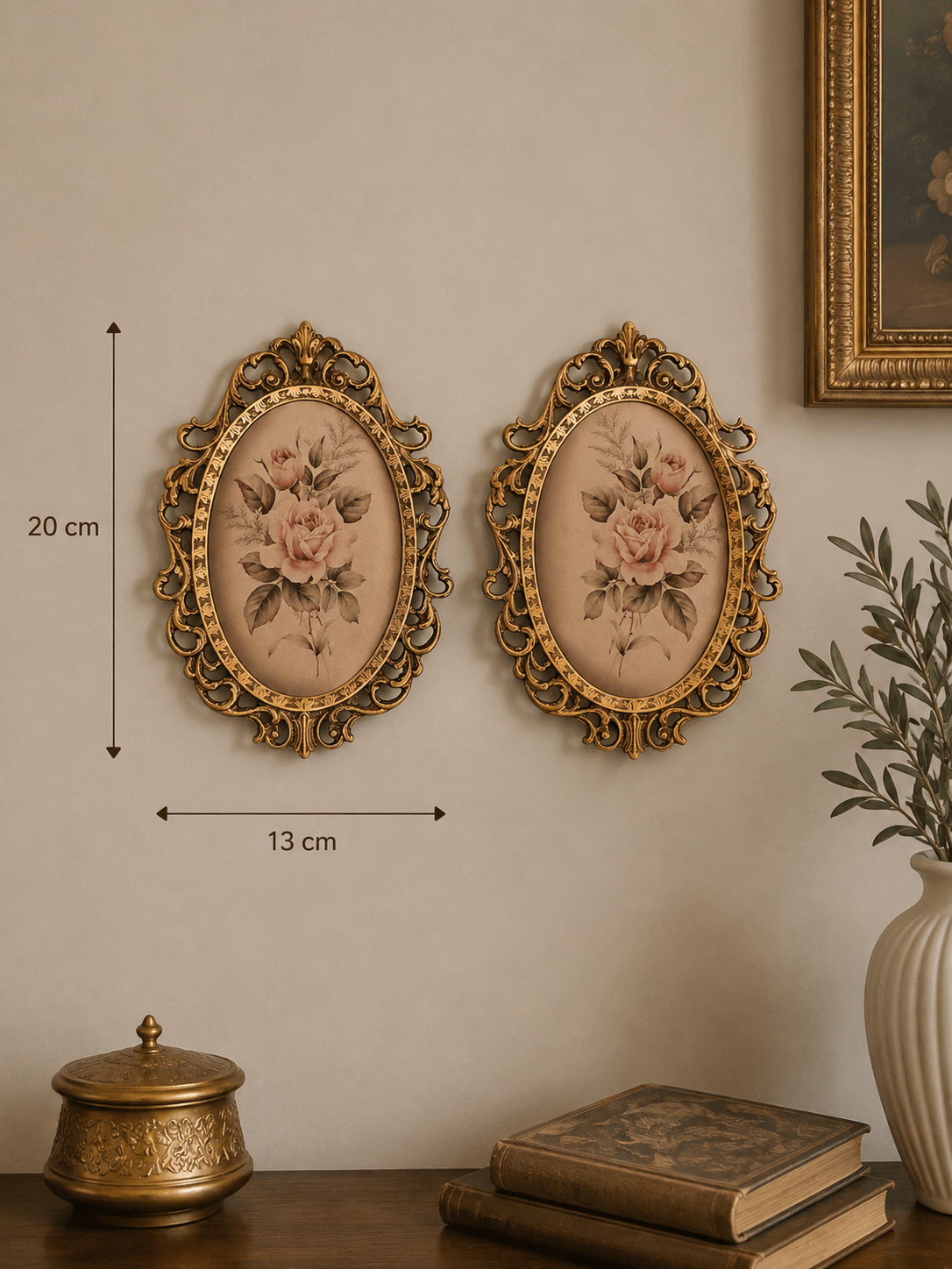 Vintage Copper Floral Frames with Silk Prints – Set of 2