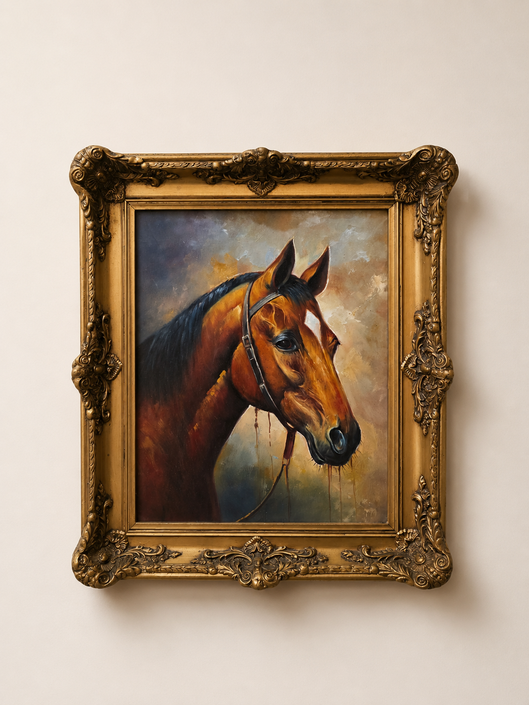 Antique Style Equine Oil Painting