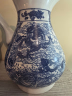 Vintage Chinoiserie Ceramic Water Jug Centerpiece – Blue & White Winged Dragon Motif with Scalloped Spout