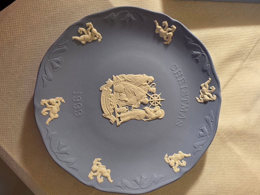 Vintage Wedgwood Pale Blue Jasperware 1999 Christmas Plate – "Adoration of the Shepherds" Collector Plate