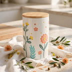 Imported 🌸 Floral Ceramic Storage Jar with Bamboo Lid – 880 ml - Home Center UAE
