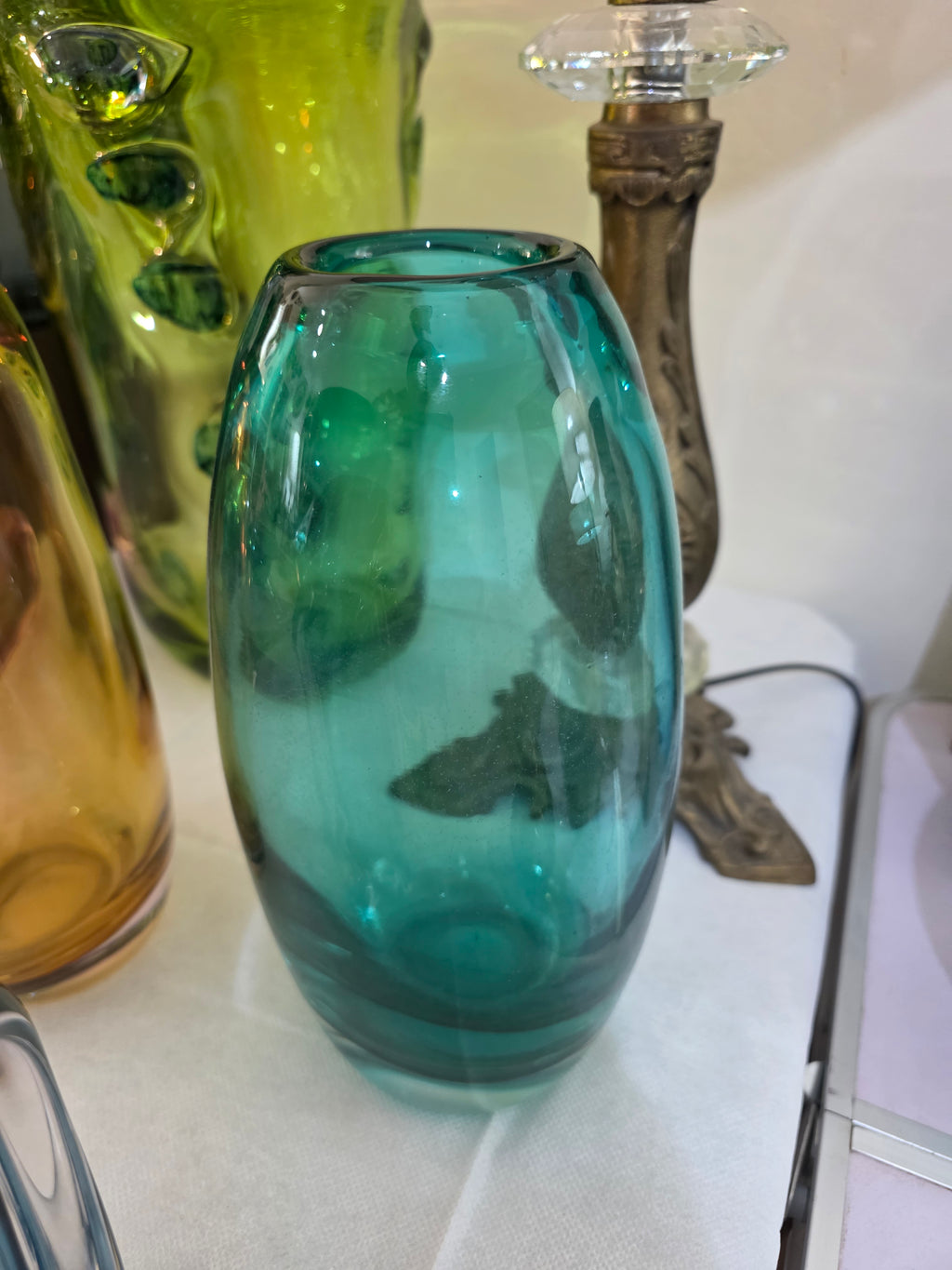 Murano Teal Green Glass Vase – Handblown Minimal Elegance