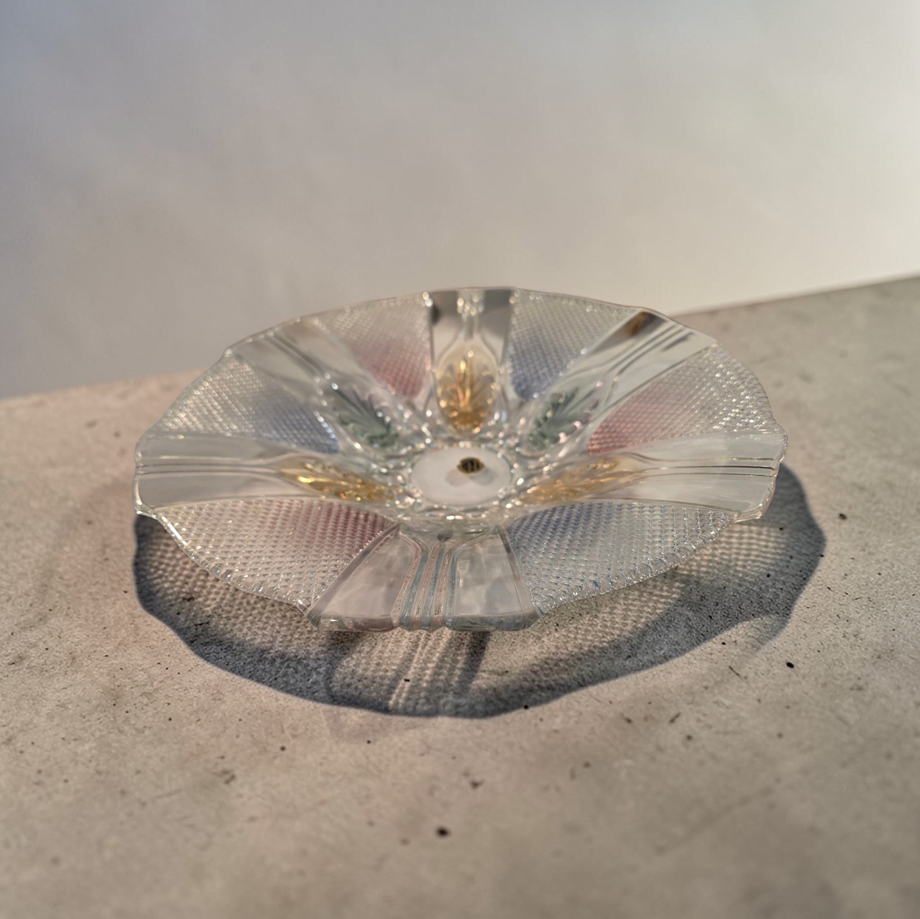 Vintage Japanese Cut Glass Serving Bowl – Iridescent Elegance