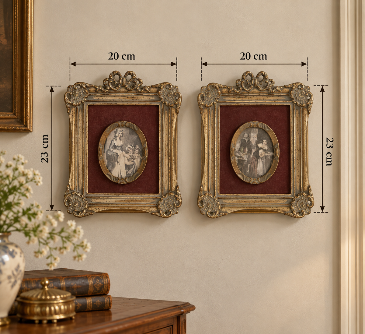 Vintage Elegance – Ornate Dusty Gold Wall Art Pair
